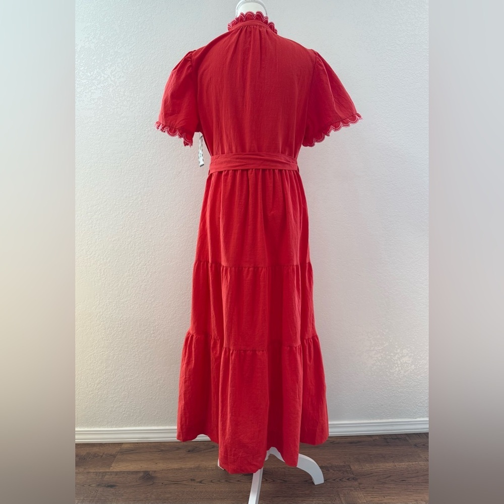 NWT! UMGEE Orange 100% cotton Tiered Maxi Dress M ruffle button belted short sl. - Picture 4 of 14
